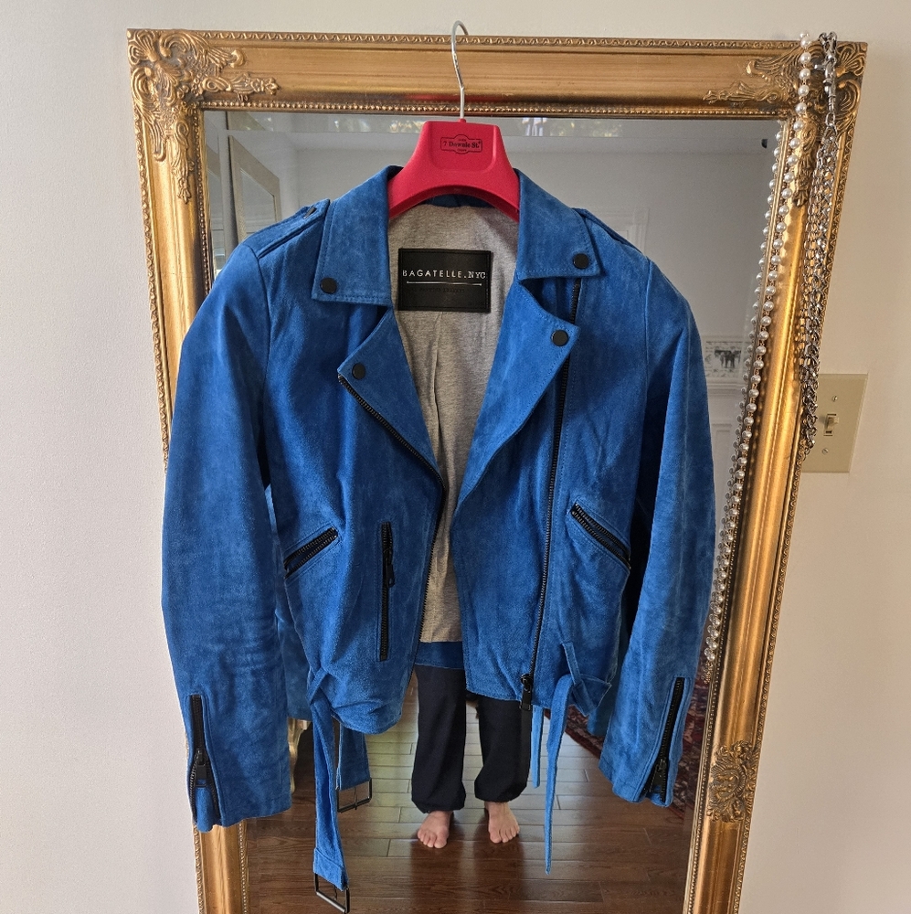 Small Blue Suede Moto Jacket